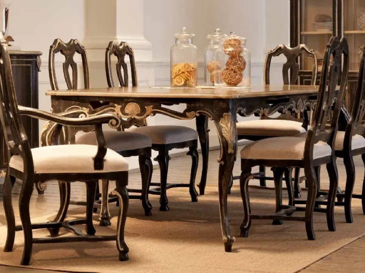 Tavolo classico in legno intagliato e decorato in foglia oro Art 2079 Vittorio Grifoni