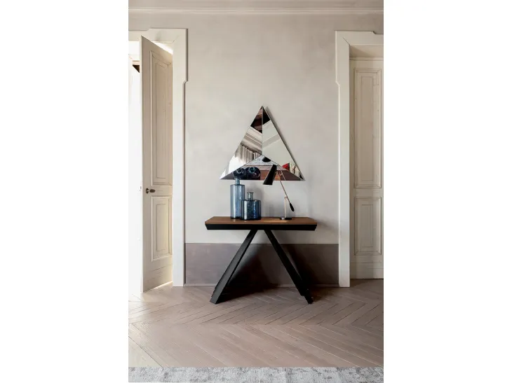 Tavolo Consolle allungabile con base in metallo e piano in legno Ventaglio di Tonin Casa 
