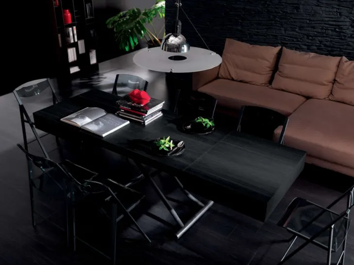 Tavolino trasformabile in tavolo Box in legno di Rovere Wild Carbone di Ozzio