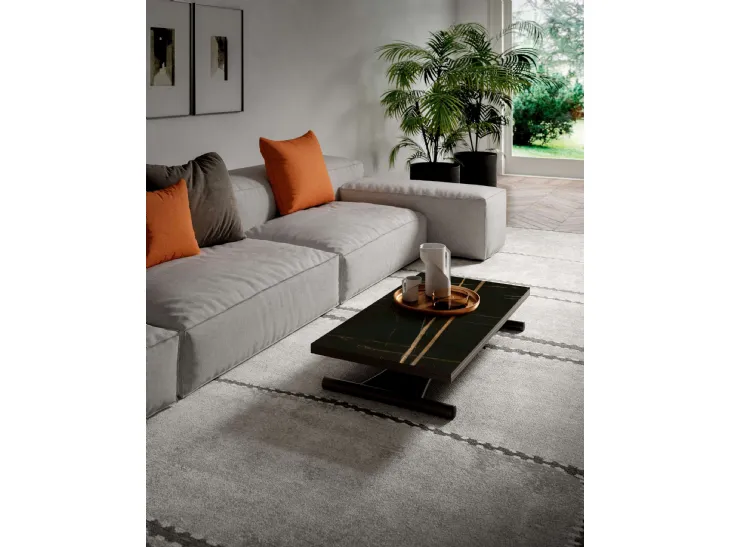 Tavolino trasformabile in tavolo da pranzo Mondial CR in marble glass di Ozzio