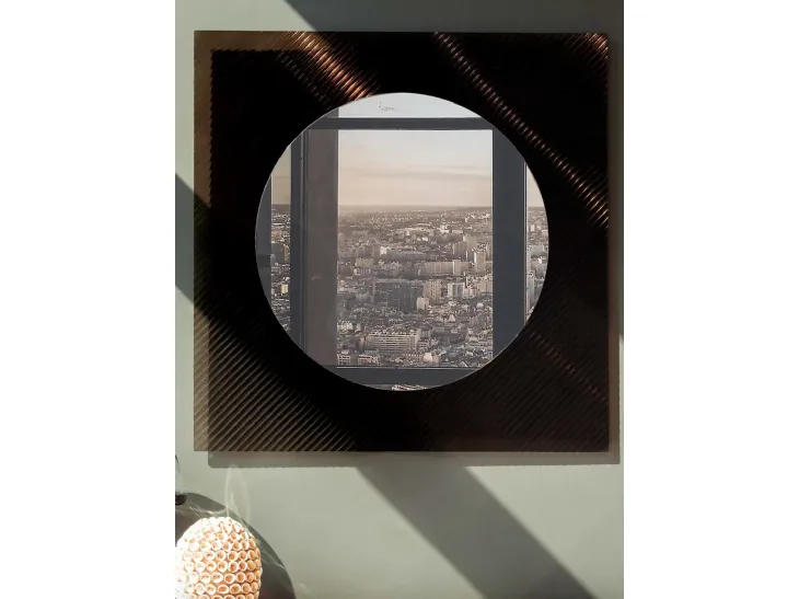 Specchio quadrato Otello con cornice in vetro cannettato con righe oblique in rilievo di Tonin Casa