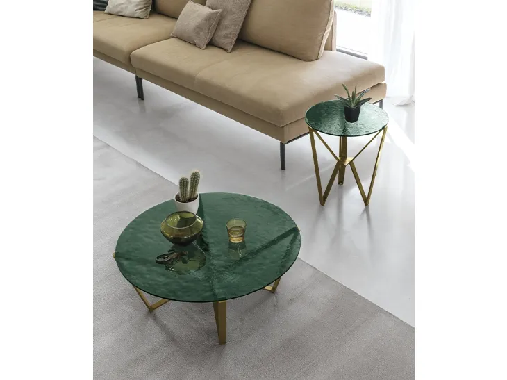 Tavolino rotondo Spider con top in vetro ondulato e struttura in metallo verniciato di Target Point