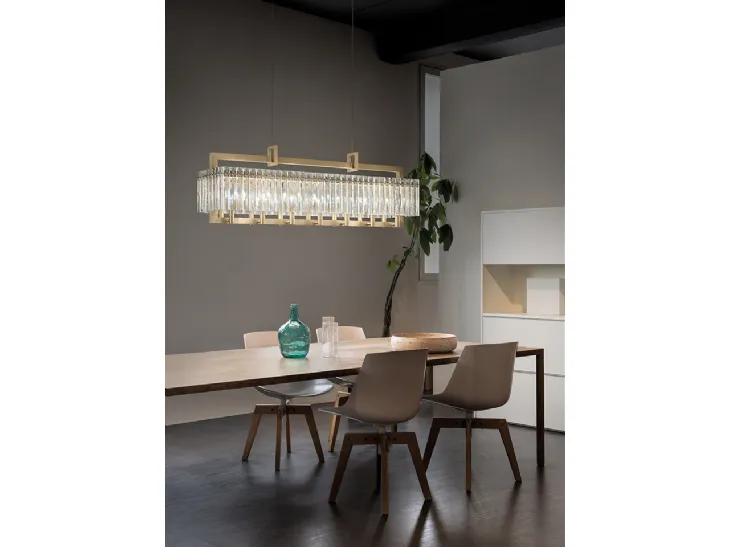 Lampada a sospensione Crek in versione lineare in metallo con listelli in vetro di Masiero