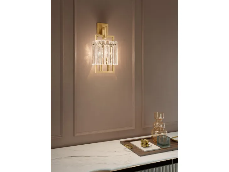 Lampada Crek Applique in metallo con listelli in vetro di Masiero