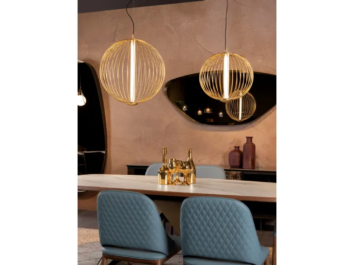 Lampada a sospensione Mandala dalla forma rotonda realizzata in filo metallico di Tonin Casa