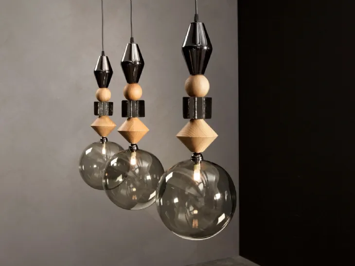 Lampada a sospensione Pandora Light in legno e vetro di Tonin Casa