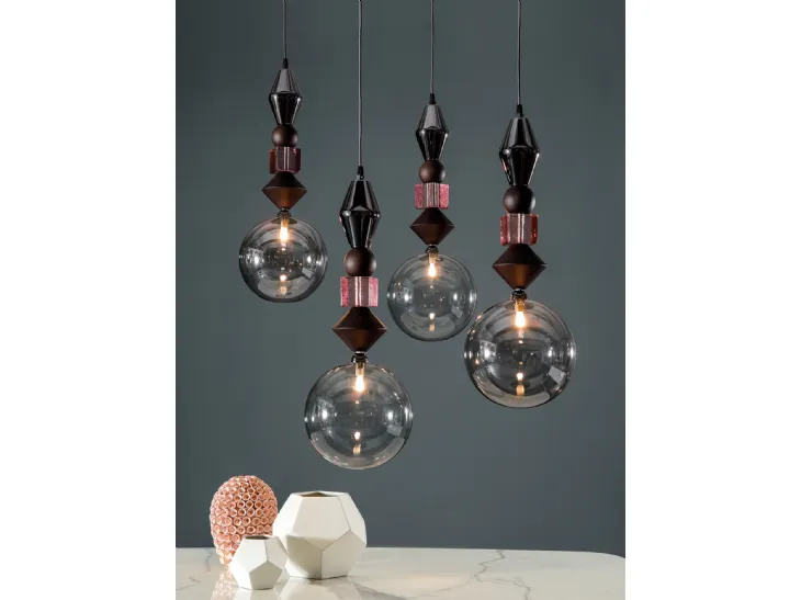 Lampada a sospensione composta da rovere, noce, oro, platino e vetro Pandora Light di Tonin Casa