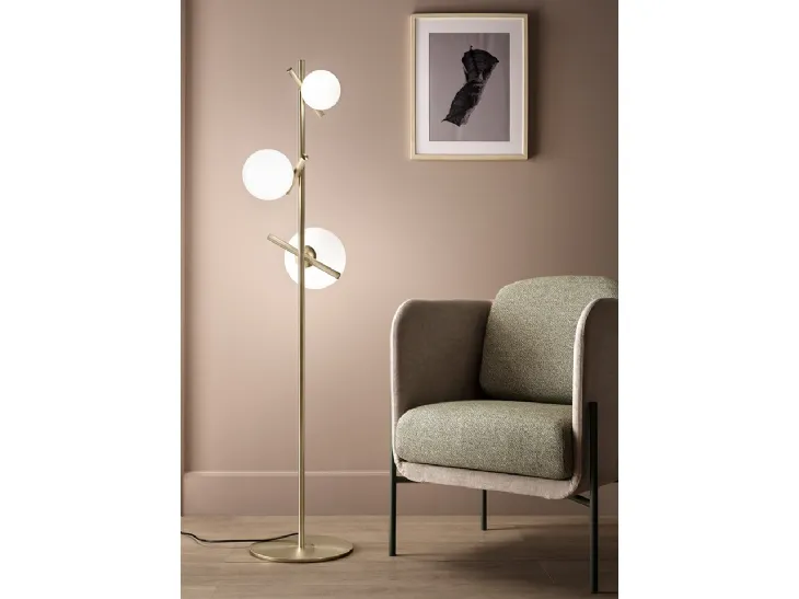 Lampada da terra in ottone galvanizzato con diffusori a sfera in vetro di Murano Posy di Masiero