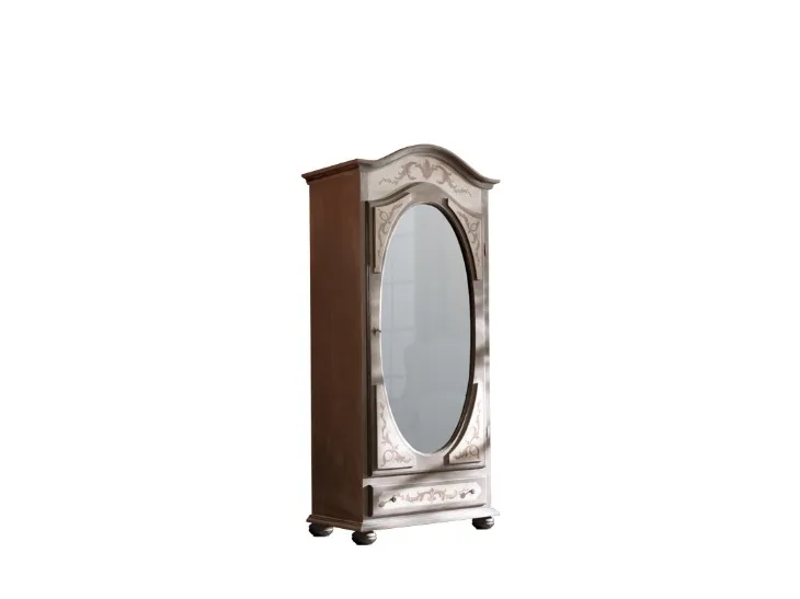 Armadio in legno laccato decorato ad anta battente con specchio ovale Art 2637 di Vittorio Grifoni