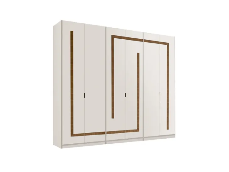 Armadio Ipanema con anta battente in laccato opaco Bianco con inserti in Noce Canaletto di Ferretti e Ferretti