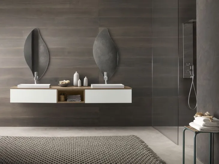 Mobile da Bagno sospeso con cassetti in laccato e top in laminato effetto legno Evo Plus 03 di Synergie