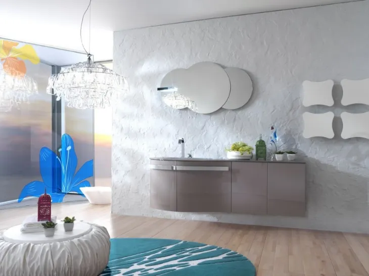 Mobile da Bagno sospeso in laccato lucido e top in vetro Forme Curvi 04 di Synergie