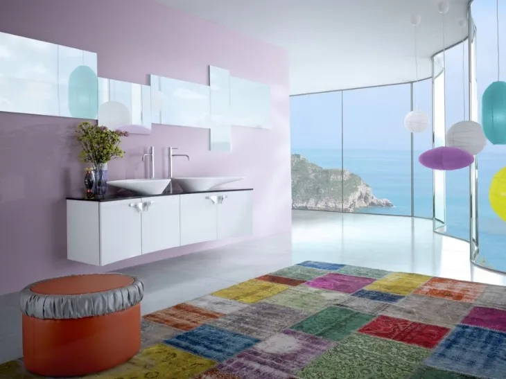 Mobile da Bagno sospeso in laccato bianco con top in vetro Forme Curvi 08 di Synergie