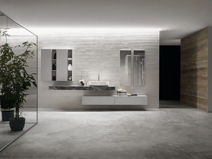 Mobile da Bagno sospeso in laccato opaco e top in Gres Miyo 02 di Synergie