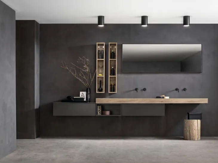 Mobile da Bagno sospeso laccato opaco e top in laminato effetto legno Miyo 05 di Synergie