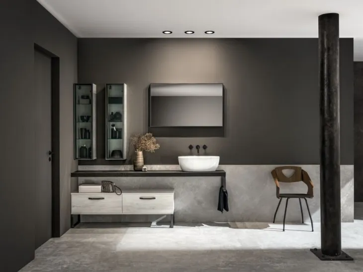 Mobile da Bagno a terra in laminato effetto legno e top in Gres Miyo 10 di Synergie