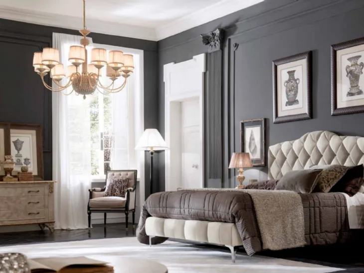 Letto in tessuto trapuntato con testiera Art 2503 di Vittorio Grifoni