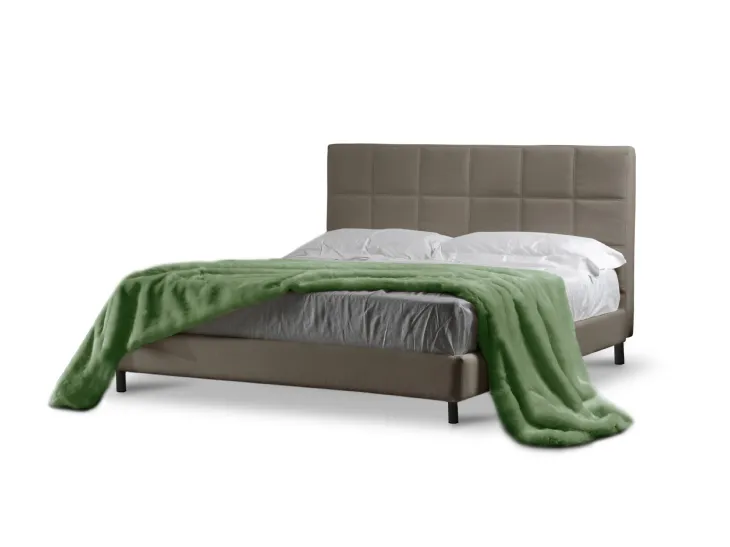 Letto con testiera trapuntata a quadri in tessuto sfoderabile e box contenitore Nizza di Salvetti