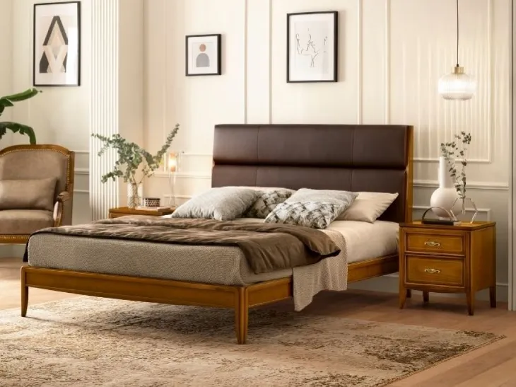Letto in legno con testiera rivestita in pelle imbottita Sogno di Le Fablier