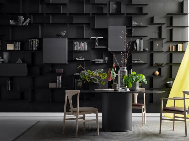 Libreria componibile Avenue 03 in metallo verniciato e rovere nero di Md House