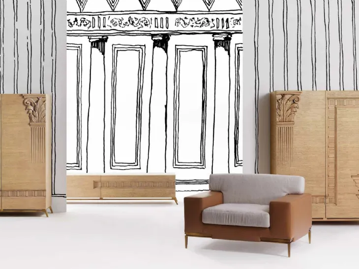 Madia Alta in rovere con elementi decorativi intagliati a mano Art B010 e B011 di Vittorio Grifoni