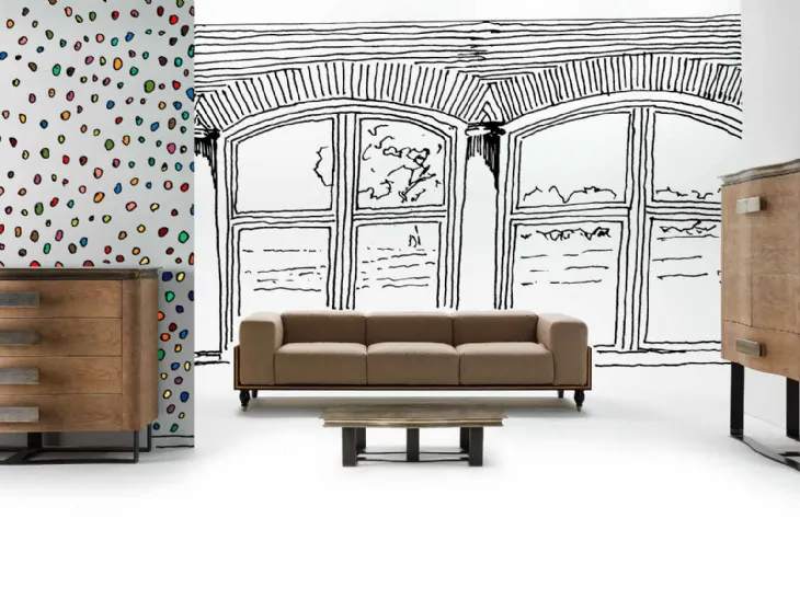 Madia alta in legno massello d'acero con top e maniglie in foglia argento Art C013 di Vittorio Grifoni