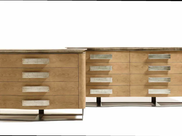 Madia in legno massello di acero con maniglie e top in foglia argento Art C111 e C121 di Vittorio Grifoni