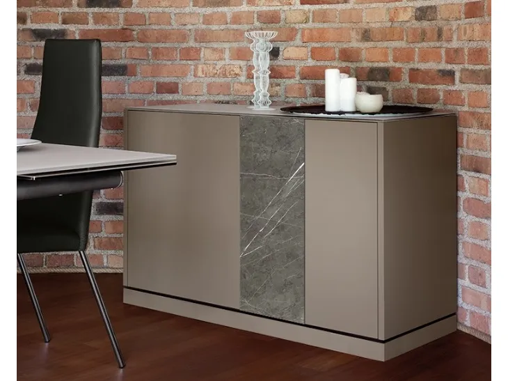 Madia Contour 125 02  in MDF laccato opaco con inserto in ceramica di Domitalia