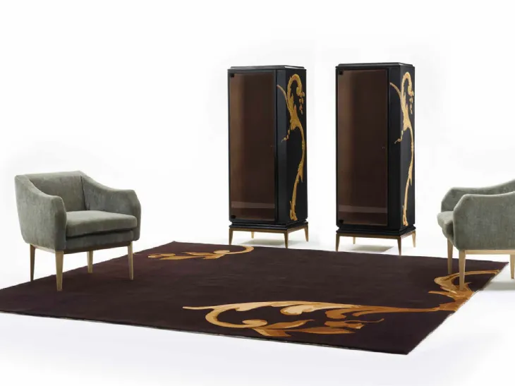 Madia alta in legno laccato con pannello decorato e gambe in bronzo Art D070 di Vittorio Grifoni