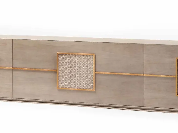 Madia in legno massello di noce con profili in bronzo e pannelli decorativi intrecciati Art I001 di Vittorio Grifoni