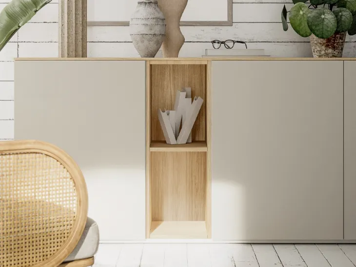 Madia in laccato opaco con modulo a giorno con finitura a contrasto Pratico L2144 H867 di SantaLucia