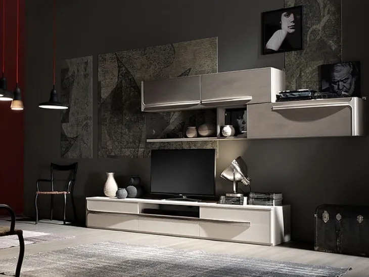 Parete Attrezzata Cleo CL4 finitura Madreperla e Creta di Fasolin