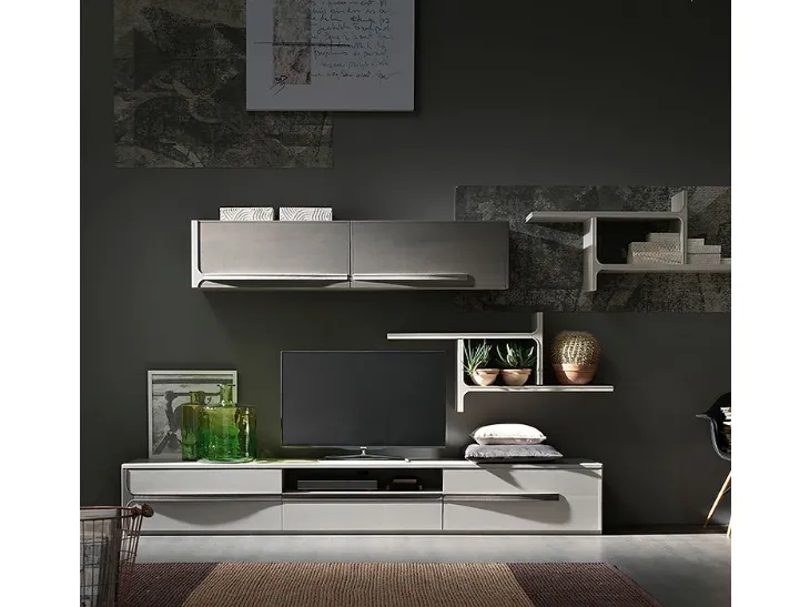 Parete Attrezzata Cleo CL5 finitura Creta e Madreperla di Fasolin