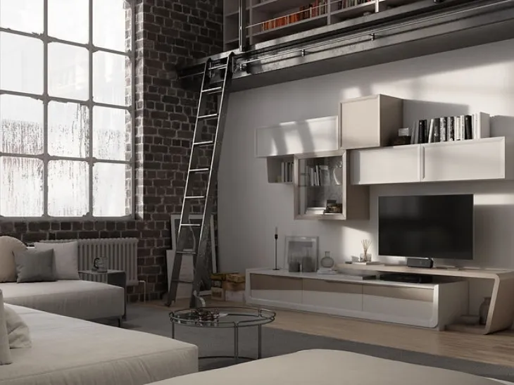 Parete Attrezzata Desi 67D01 finitura Denver e Madreperla di Fasolin