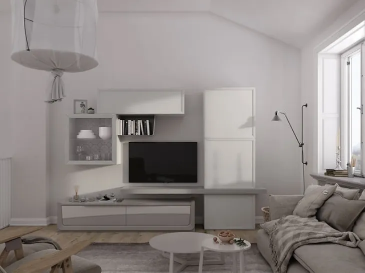 Parete Attrezzata Desi 67D05 finitura Madreperla e Bianco Puro di Fasolin