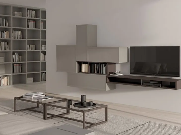 Parete Attrezzata Desi 67D11 finitura Chantal e Cuoio di Fasolin