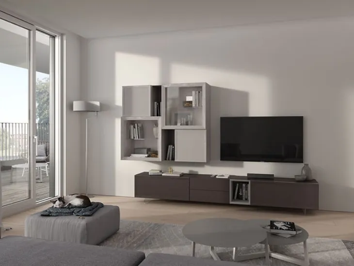 Parete Attrezzata Desi 67D12 finitura Cuoio e Chantal di Fasolin