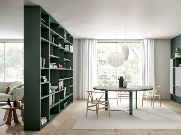 Parete Attrezzata sospesa Line Up 15 in nobilitato design vintage e concrete e laccato opaco roccia di Dielle Modus