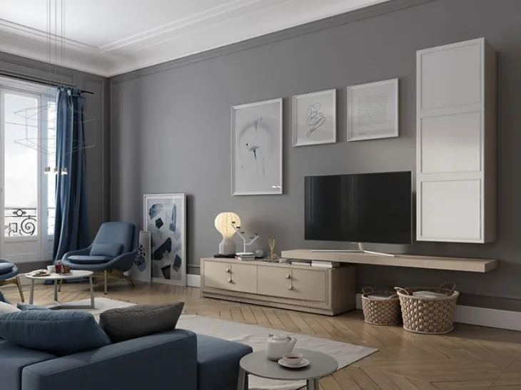 Parete Attrezzata Flor 47F13 finitura Avena e Gesso di Fasolin