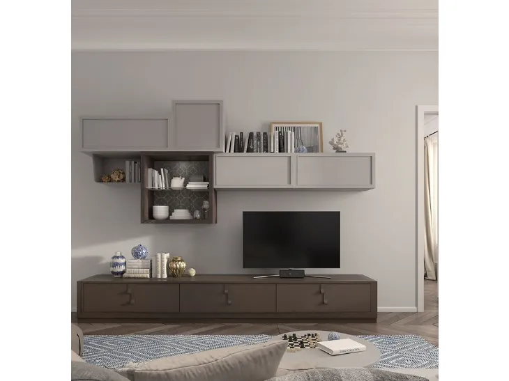 Parete Attrezzata Flor 47F25 finitura Cuoio e Chantal di Fasolin