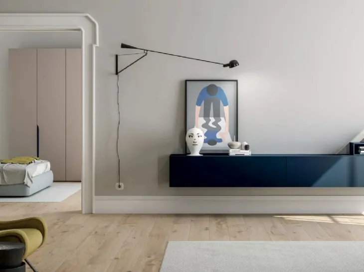 Parete Attrezzata sospesa Line Up 09 in laccato opaco Oceano di Dielle Modus