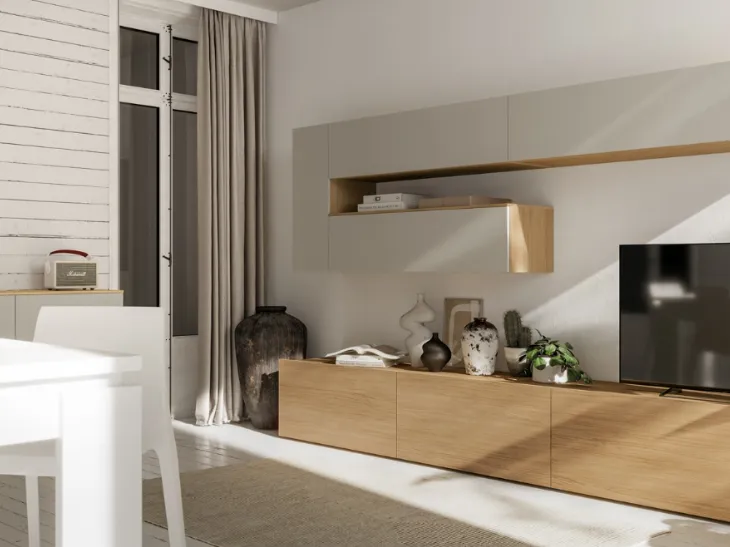 Parete Attrezzata in melaminico e laccato opaco Pratico PTG322 di SantaLucia