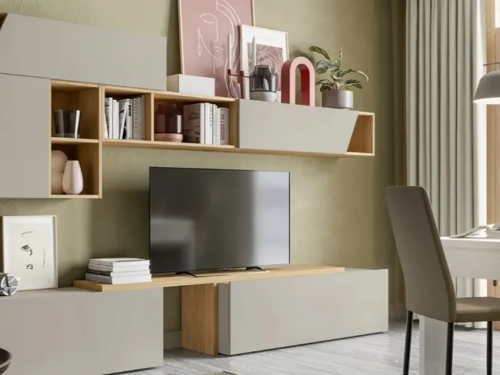 Parete Attrezzata in laccato opaco Pratico PTG318 di SantaLucia