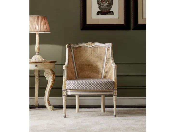 Poltrona in legno e paglia di Vienna con seduta imbottita Art 2271 di Vittorio Grifoni