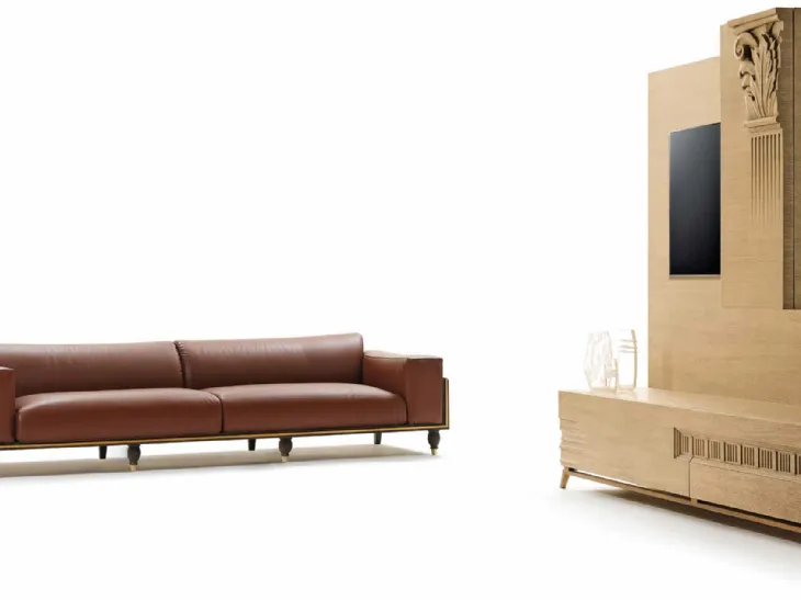 Divano lineare in pelle imbottito Art X016 di Vittorio Grifoni