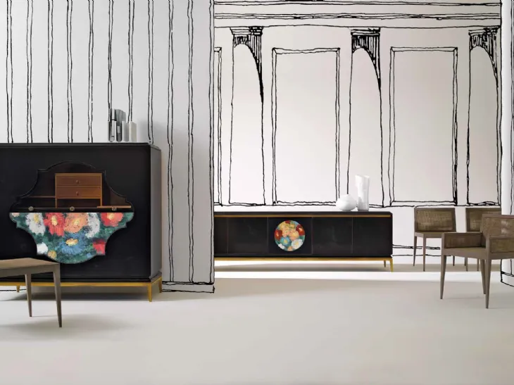 Sedia con struttura e gambe in legno massello di noce in finitura miele con seduta e schienale in paglia di Vienna Art I040 e I050 di Vittorio Grifoni