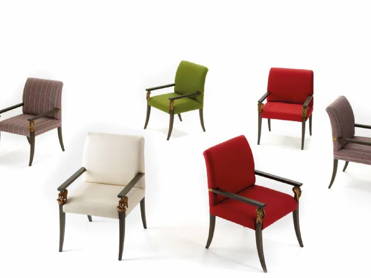 Sedia in tessuto imbottito con gambe e braccioli in legno massello di noce fossile e inserti in bronzo Art S040|41|42|43  di Vittorio Grifoni