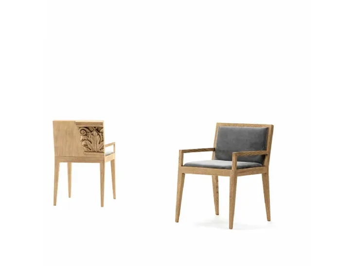 Sedia in legno massello di rovere rivestita in nabuk con braccioli Art B040 e B041 di Vittorio Grifoni