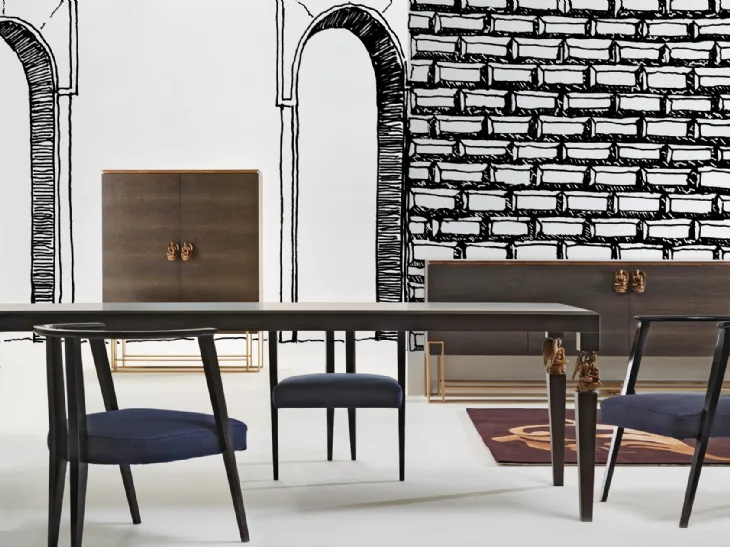 Sedia con struttura e gambe in legno laccato moka e seduta rivestita in tessuto imbottito Art D040 di Vittorio Grifoni