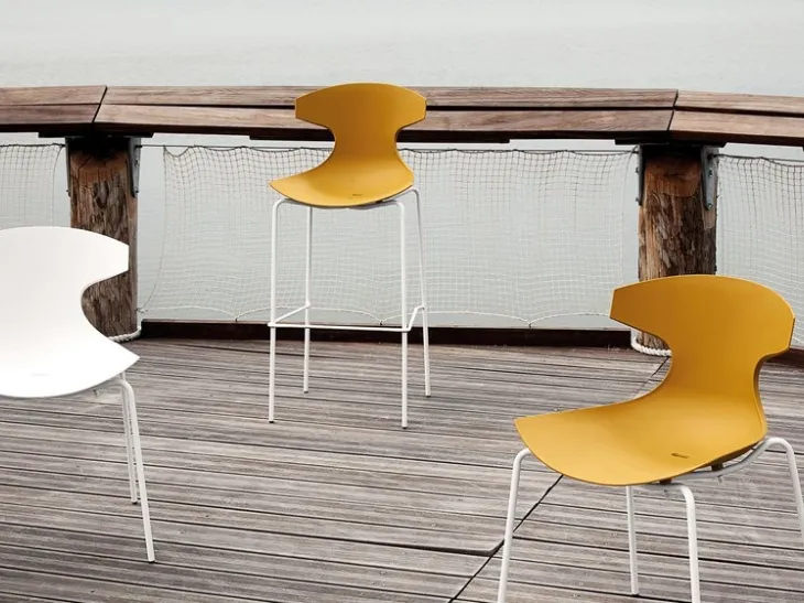 Sgabello e Sedia impilabile in polipropilene con struttura in acciaio Echo di Domitalia